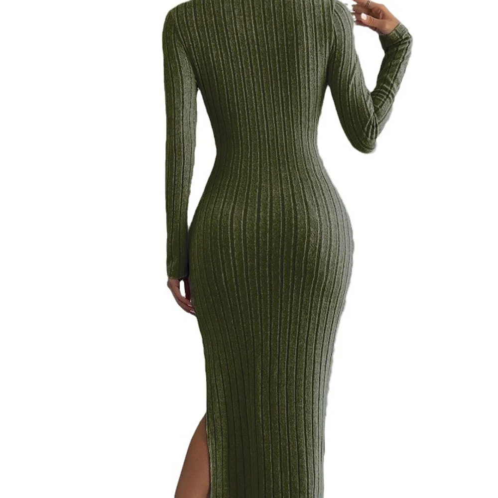 Women Long Sleeve Asymmetrical Bodycon Knitted Sweater Dress