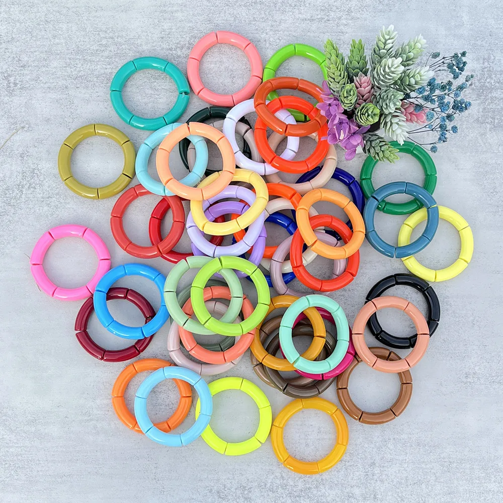 FishSheep Trendy Colorful Acrylic Bamboo Bracelets For Women Bohemian Stretched Tube Beads Cuff Bracelets Bangles 2022 Jewelry - Image 4