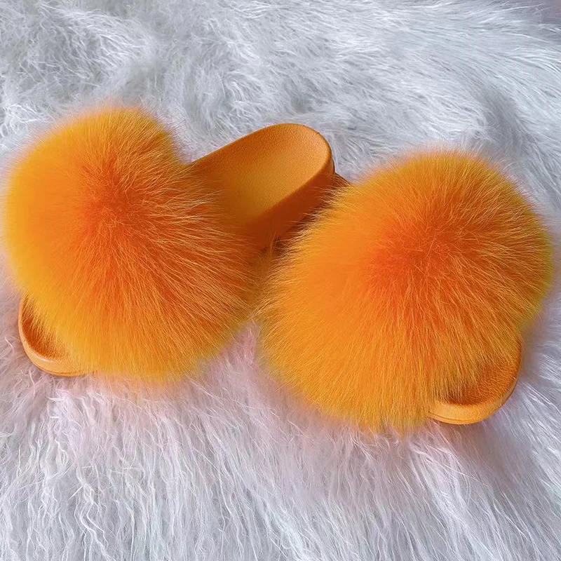 

2022 Fur Fox Fur Slippers Summer Women's Sandals Fashion Non Slip Thick Bottomed Fur Wearing Cute Flip Flops Outside