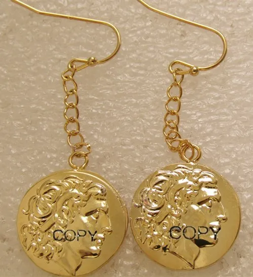

E(02) Coin Earrings Alexander III the Great 336-323 BC.gold Drachm Ancient Greek Coin Gold Plated Fashion Jewelry(diameter:19mm)