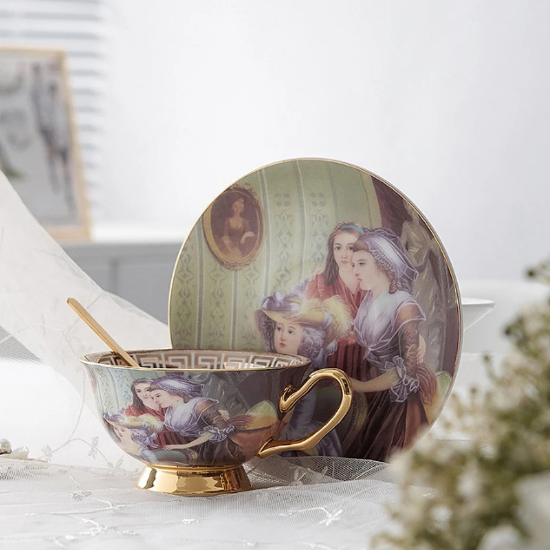 Vintage Bone China Tea Cup Saucer Spoon Set 200ml Coffee Cup Porcelain Tea Set Ceramic Teacup Cafe Teaware Coffeeware Europe Mug