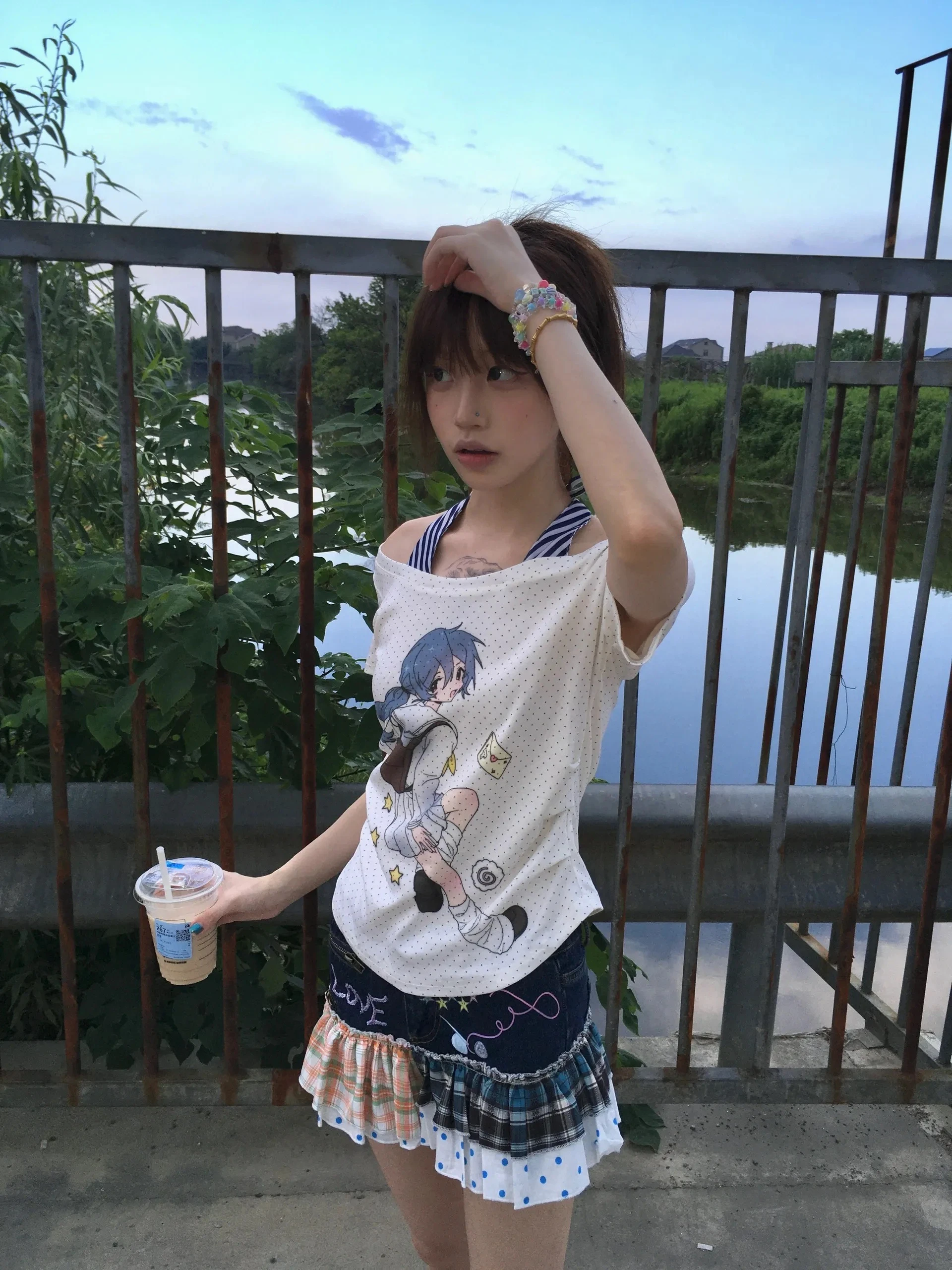 Karrram japanische Y2k gefälschte zweiteilige Tops 2000er Jahre Stil Anime Print T-Shirt Vintage Harajuku Kurzarm Crop Top Kawaii Cutecore – Detail 12