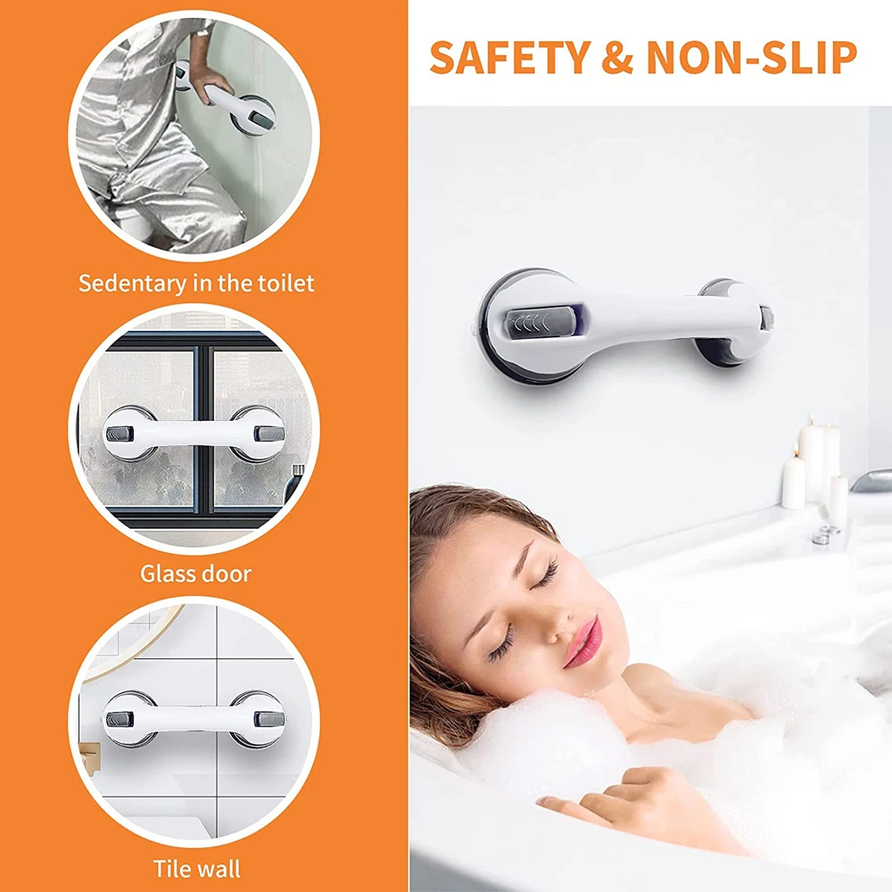 Shower Handle Grab Bars with Ultra Grip Dual Locking Suction Cups - Enhanced Anti-Slip Safety Support