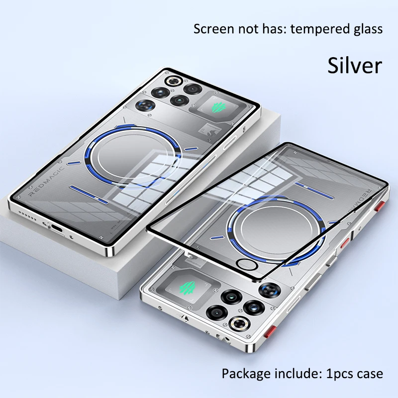 Aluminium Alloy Metal + Tempered Glass Clear Transparent Phone Case