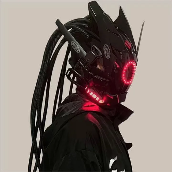 Cyberpunk Mask Red Lighting LED with Hair Music Festival Fantastic Cosplay SCI-FI Soldier Helmet Halloween Party Gift for Adults Face Mask Halloween Mask Party Masks 3d Printed Mask 3d Face Masks Superhero Mask