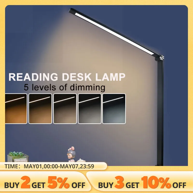 LED 데스크 램프 야간 조명, USB 전원 눈 보호, 학생 기숙사 독서 데스크 램프, 5 단계 디밍 터치 야간 조명