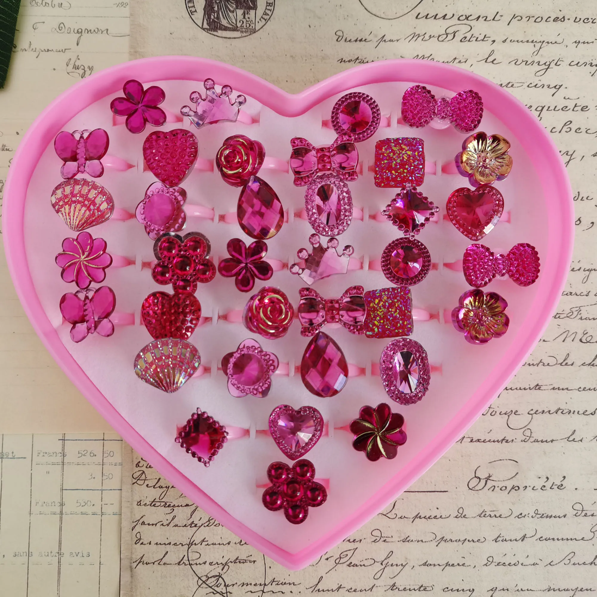 5/12/36Pcs/Lot Children's Cartoon Bow Heart Rings Jelly Color Finger Ring Kid Baby Girl Resin Jewelry Charm Gift Wholesal