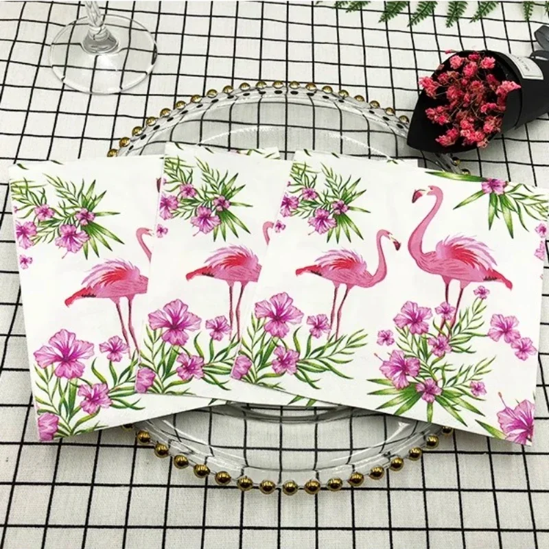 플라밍고 컬러 프린트 냅킨 사각형 접이식 종이 냅킨, 레스토랑 플레이스매트, 페이셜 냅킨, 와인 글라스 꽃, 종이 접기 플레이스매트 
