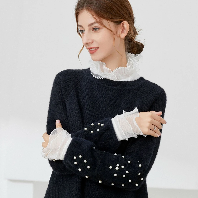 Elegant White Layered Doll Collar Half Shirt Blouse Detachable False Collar Ruffled High Neck Sweater Decorative Collar