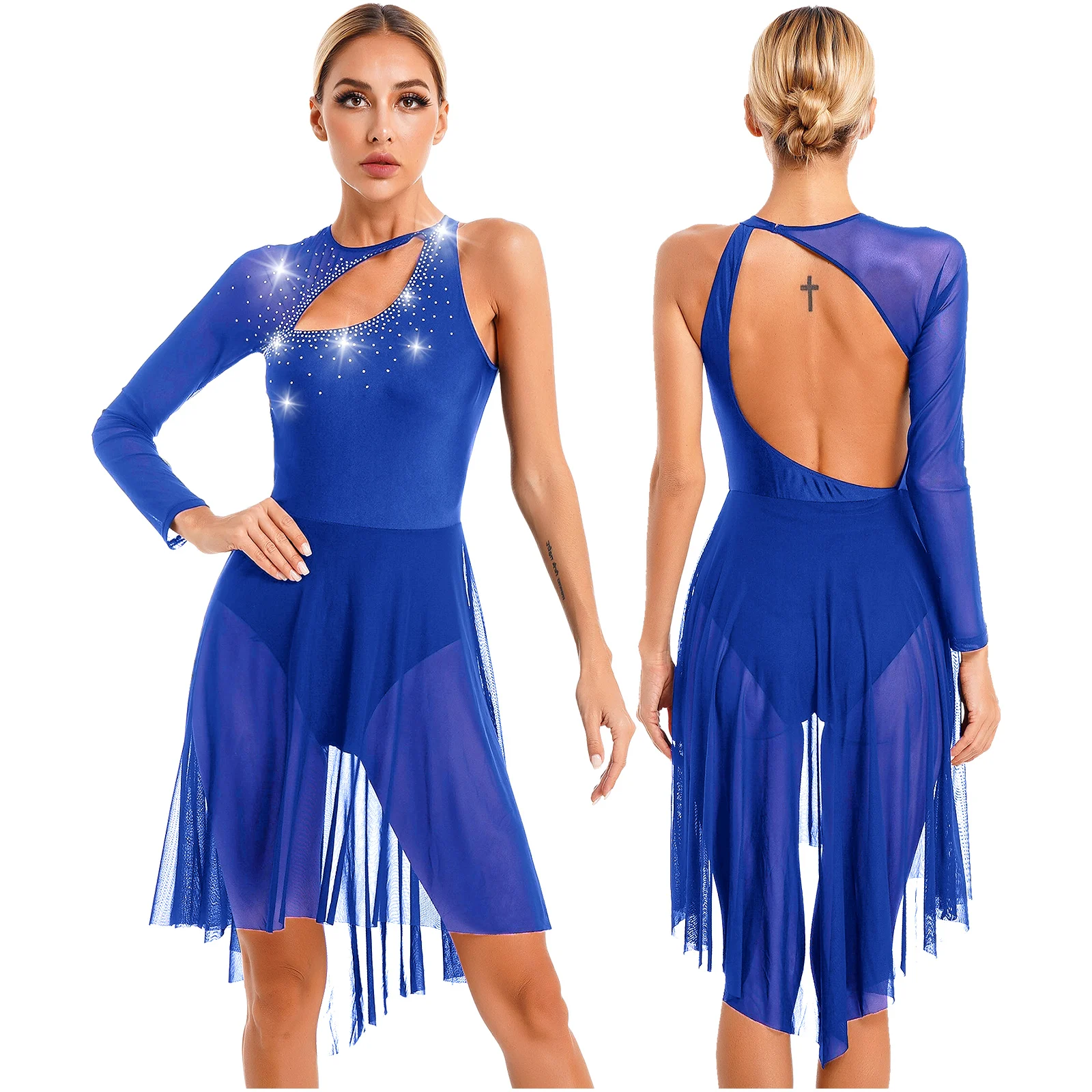 thumbnail image 1 of Vestido de baile de Jazz para mujer, traje de patinaje artístico, traje de actuación de baile latino de Tango lírico, vestido de salón moderno de manga larga, 1 of 5