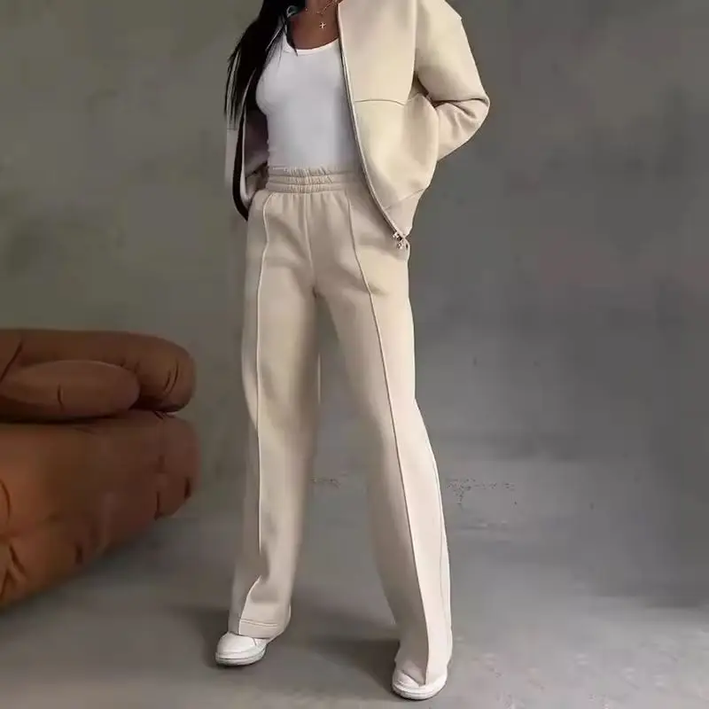 Spring Woman Loose Tracksuit Zipper Sweatshirt Coat+High Waist Straight Pants Sports Outfits Female Autumn Casual Two-piece Set 3