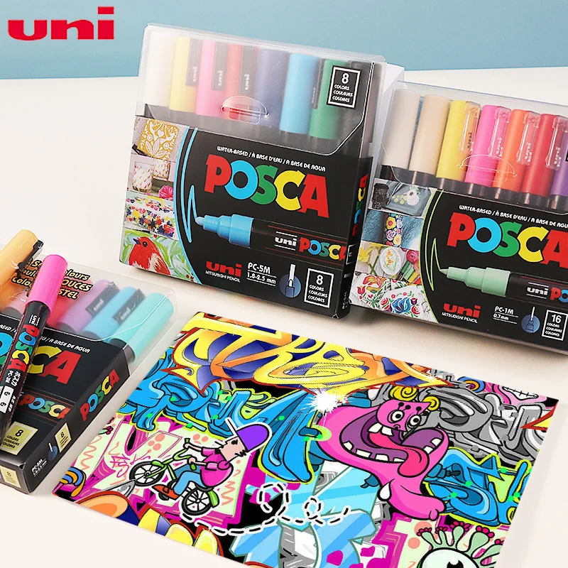 uni POSCA Pennarelli colori assortiti, set da disegno 7/8/12/16 colori Inchiostro pigmentato permanente e opaco per artisti, bambini e progetti artigianali - immagine 2