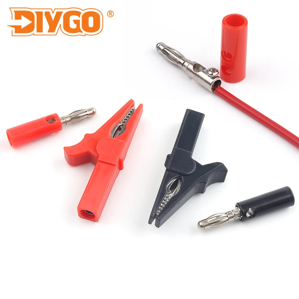 55mm Insulated Alligator Clip Test Probes 4PCS/Set With 4mm Lantern Banana Plug Electrical Quick Testing Accessories Red/Black