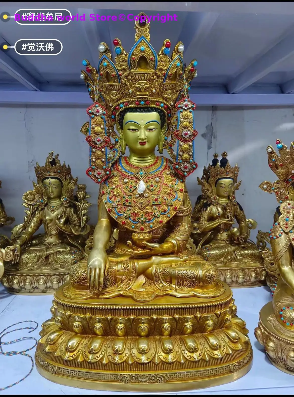 

48CM large wholesale Buddhism supplies Temple buddha statue JUE WO Guru Sakyamuni all-powerful buddha Gold plating copper statue