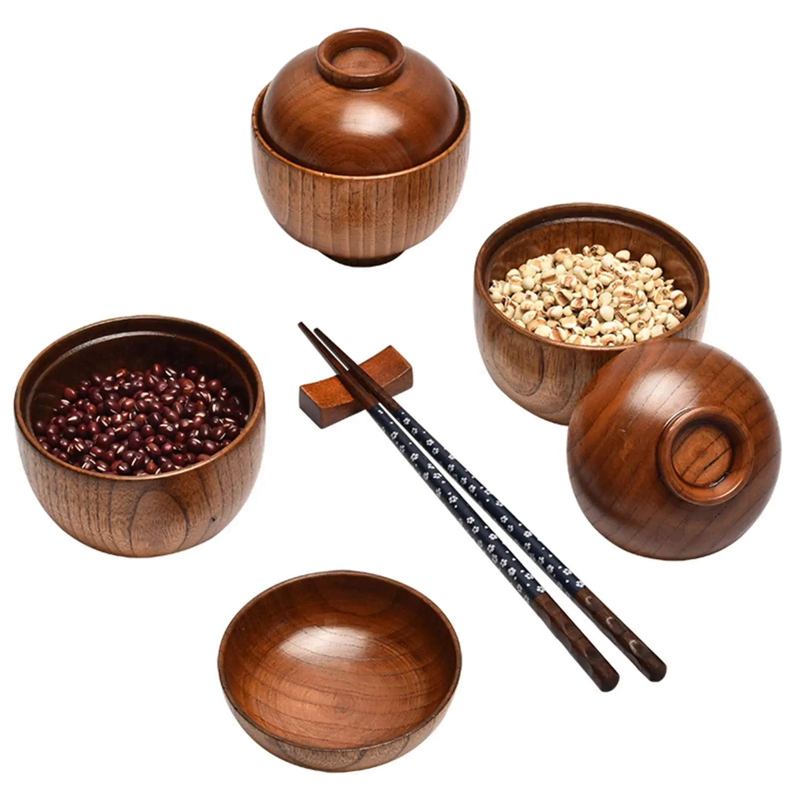 Wooden Bowl With Lid Rice Serving Bowl Food Container Tableware Food Utensil