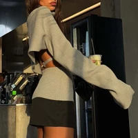 Ensemble débardeur en tricot pour femmes, gilet à col haut et châle à manches longues, costumes 2 pièces, dos nu, Sexy, haut en tricot 4