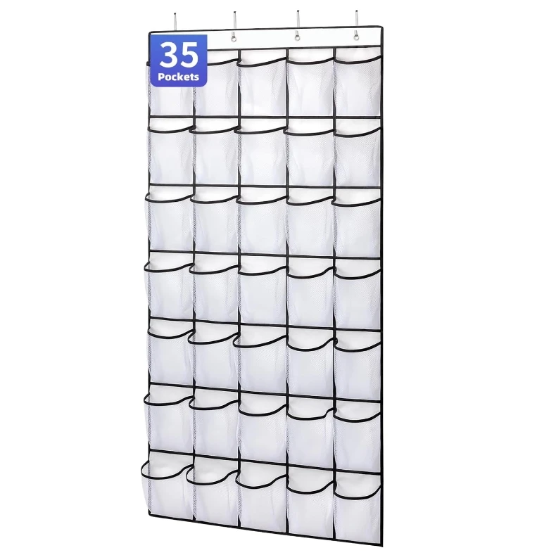 Wall-Mounted Clear Mesh Pocket Shoe Organizer