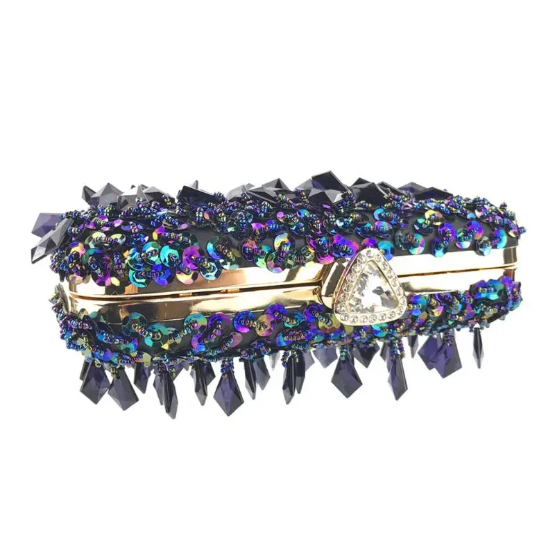 Women's Vintage Kiss Lock Beaded Sequin Flower Handbag Evening Clutch Shoulder E74B