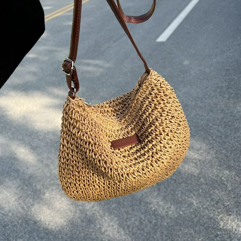2023 New Women Fashion Summer Straw Crossbody Bag Beach Holiday Shopping Woven Shoulder Handbag Messenger Purses Women Bags