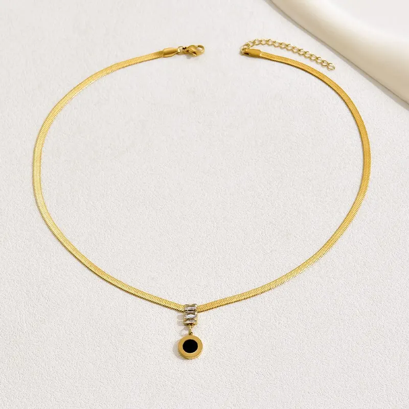 Sc11eb08791174e558f69c4c50dd8e6dcn 2 Pcs Roman Numerals Pendant Earring Jewelry Set Gold Plated Snake Chain Bezel Set Crystal Stone Earrings Party Gift Mallzona