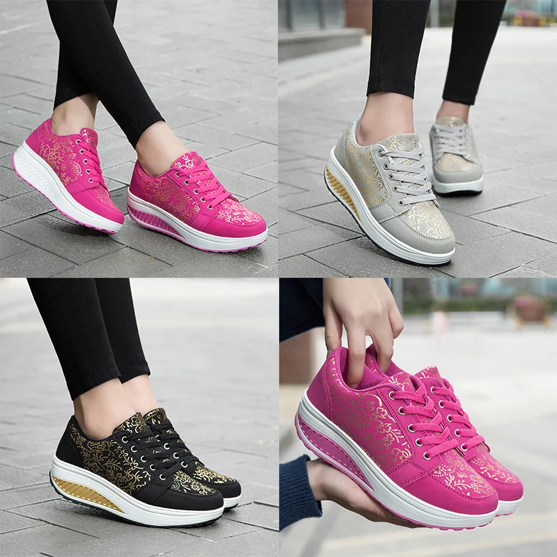 women sports shoes Red Height Increasing Sports Women Sneakers Big 42 Toning Wedge Slimming Fitness Swing Female Platform Dance Shoe