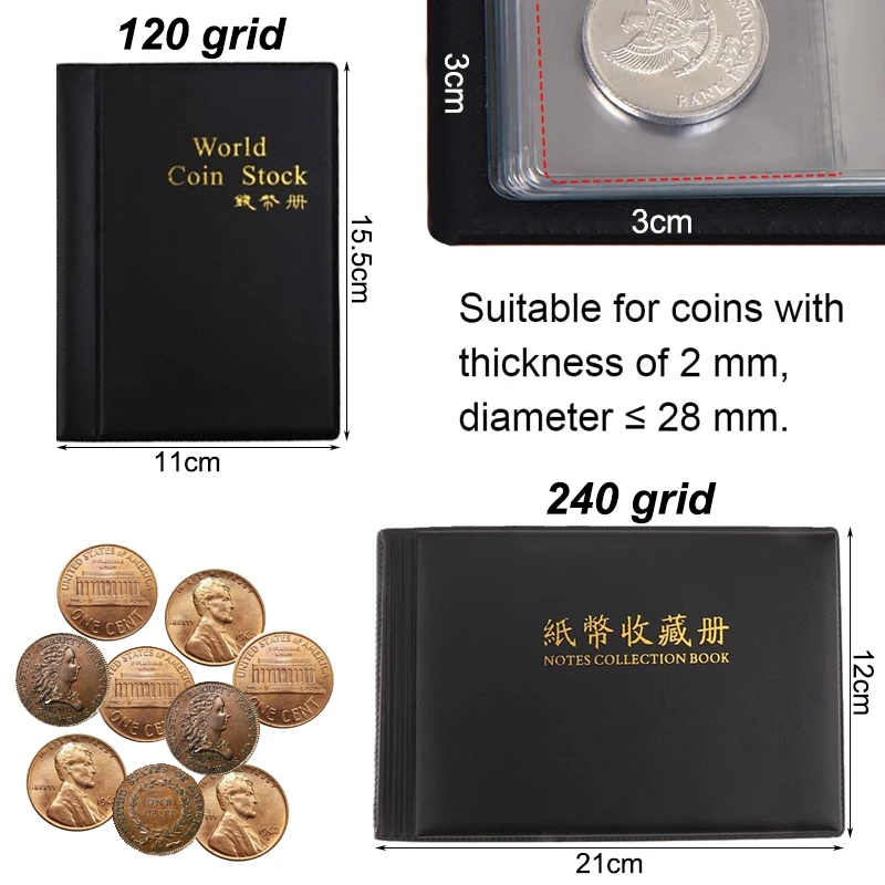 120/240 Coins Collection Album 10 Sheets Stamp Album Coin Holders  Commemorative Coin Badges Tokens Coin Storage Album Collectors