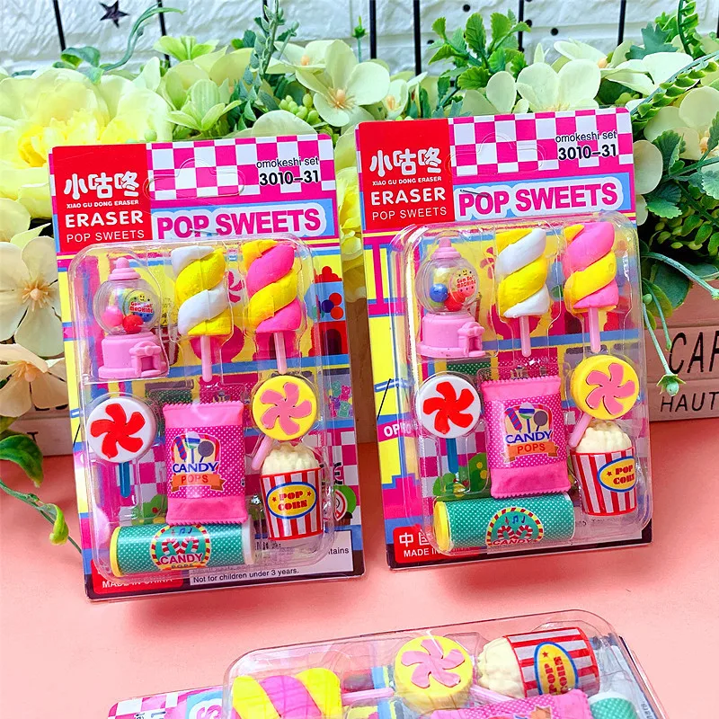 Cute Pupils' Stationery Cartoon Popular Candy Eraser Raffle Machine French Fries Lollipop Shape pencil eraser