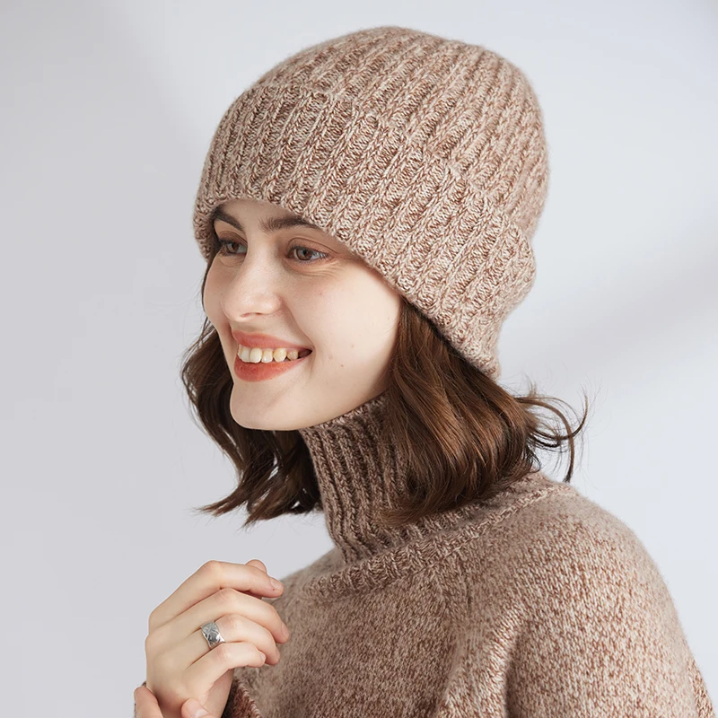 

100% Goat Cashmere Knitting Headgears 2024 Winter Outdoor Woman Hats Thickened Fashion Beanies Hat For Women Warm Skullies