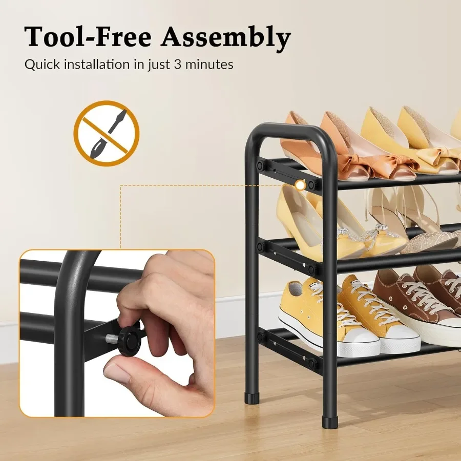 3 Tier Shoe Organizer Shoe Rack for Closet 28 Metal Shelf Can Expandable to 42 for Bedroom Entryway Closet Garage Adjustable to