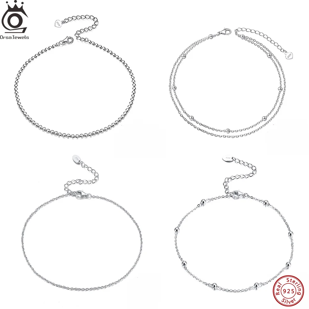Anklet bracelets silver anklets ankle chain ORSA JEWELS 925 Sterling Silver Anklets Chain Minimalist Link Chain Foot Bracelet Summer Beach Accessories Women