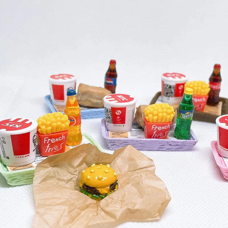 

Miniature Candy Toy Dollhouse Simulated Food Fried Chicken Family Bucket Hamburg and French Fries Set Meal Kids Kitchen Gifts