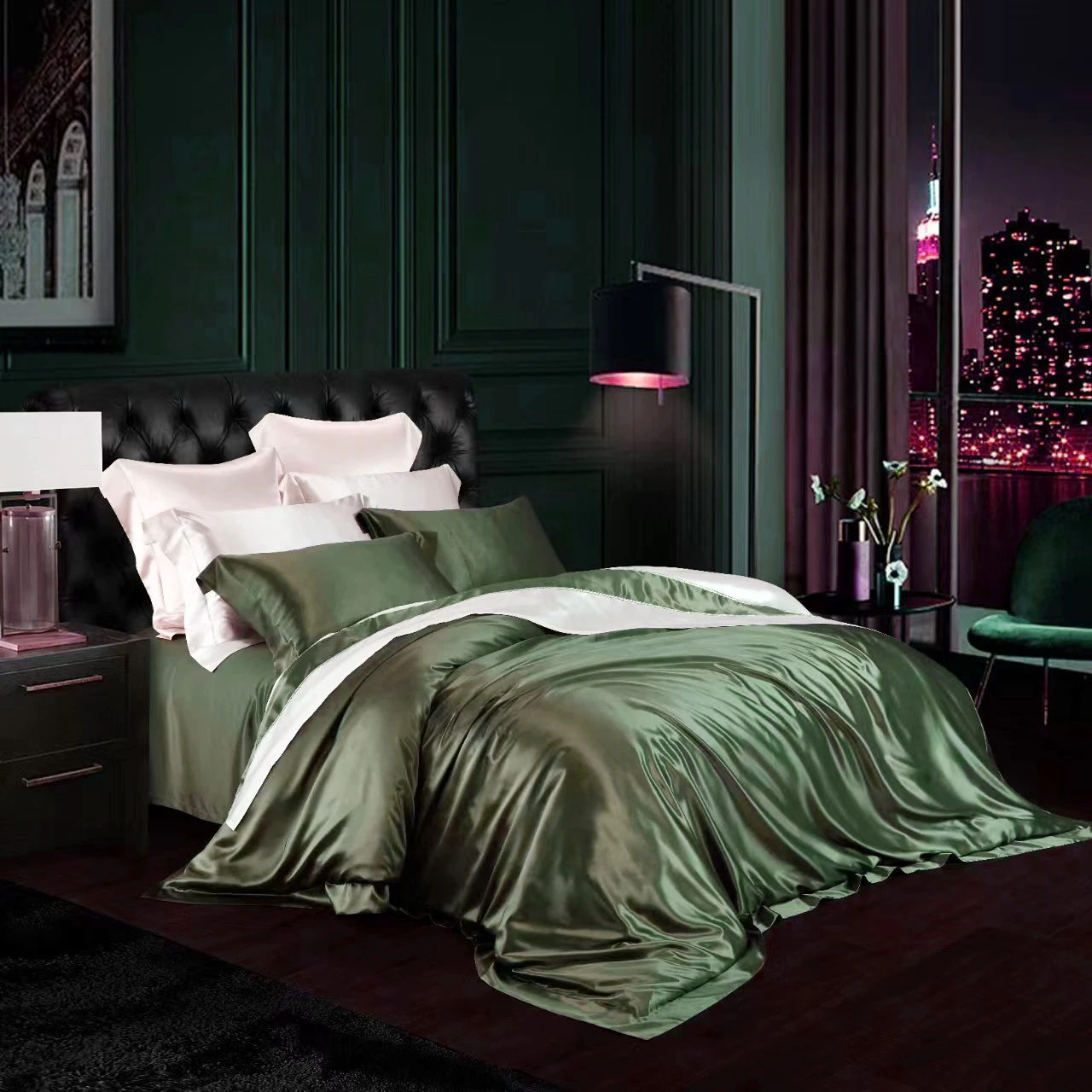 

Luxury Silk Bedding Set 100% Mulberry Silk Fabric 19 momme Bed Sheet/Pillow Case/Quilt Cover Solid Color HB21