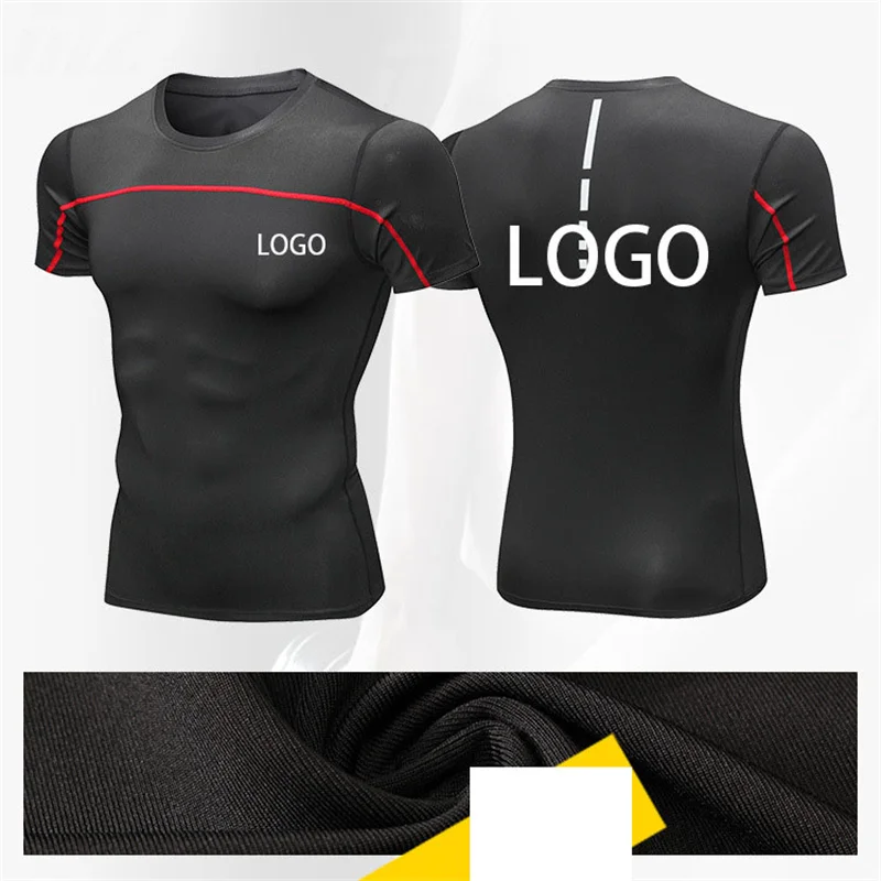 

088 2022 new LOGO printing men's PRO short-sleeved tights men's night running fitness sports quick-drying breathable T-shirt