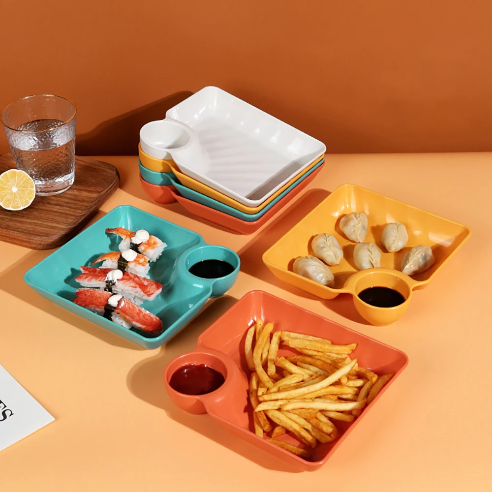 Plastic Dish with Dipping Plate French Fries Dumplings Easy to Clean Fruit Dish Household Utensils