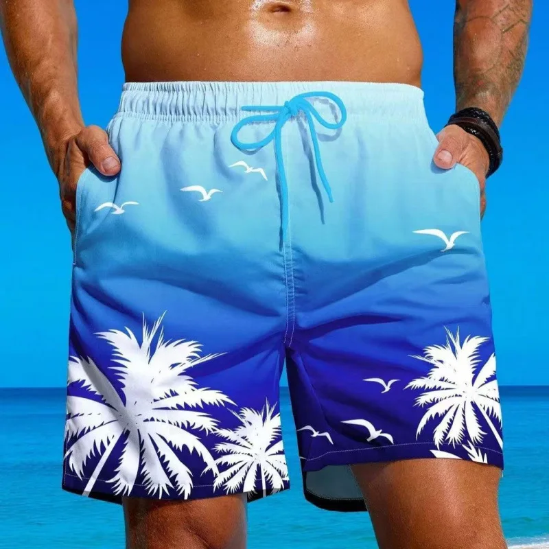 Mens Beach Shorts Coconut Tree Print Surfing Swim Trunks