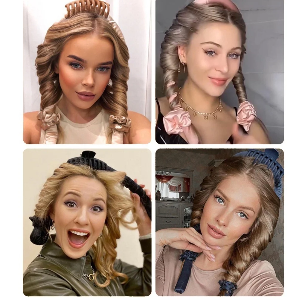 Heatless Curling Rod Headband No Heat Curl Ribbon with Hair Clips Scrunchie Sleeping Lazy Curler Silk Ribbon Hair Rollers Makeup hair styling tool hair curling tools