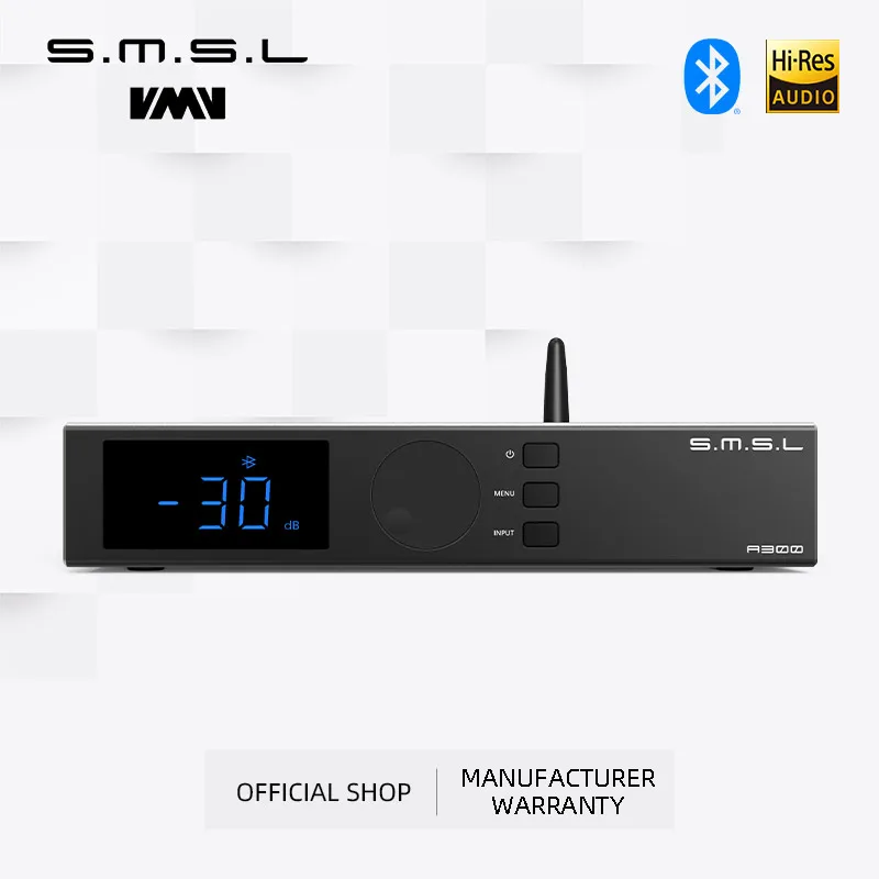 

SMSL A300 Усилитель мощности высокого разрешения 165 Вт * 2 Режим BTL Bluetooth 5.0 Поддержка пассивных динамиков и активных сабвуферов с дистанционным управлением