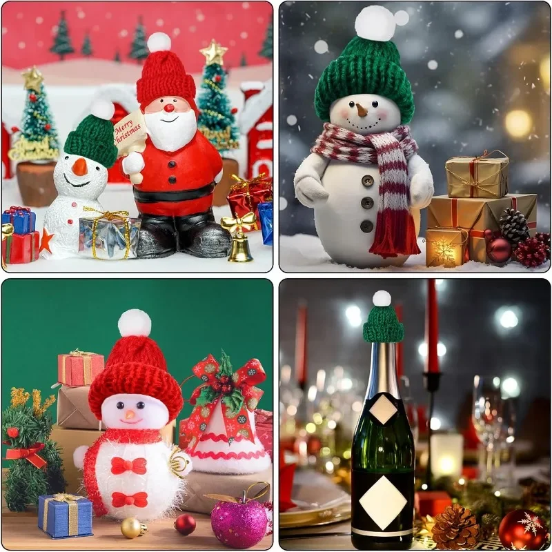 Christmas Hat Holder 50/10Pcs Red Mini Santa Hat Knitting Cap for Cat Rabbit Doll Lollipop Wine Bottle Covers Xmas Bottles Holder Table Dinner Decor christmas beanie hat,christmas hat holder