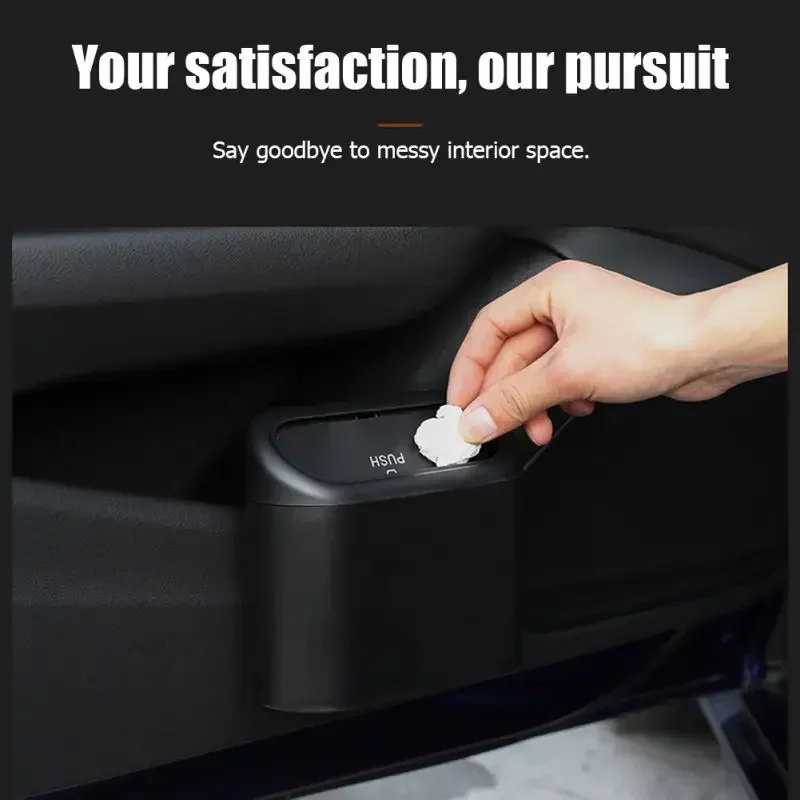 Car trash can car clamshell trash bin hanging vehicle garbage dust case storage box black ABS square pressing trash can universal organizer