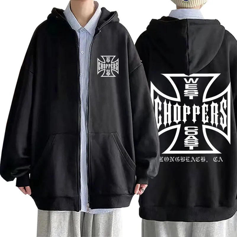 West Coast Choppers Cross Graphic Zipper Hoodie Male Hip Hop Vintage Gothic Zip Up Jacket Men Casual Oversized Zip Up Hoodies