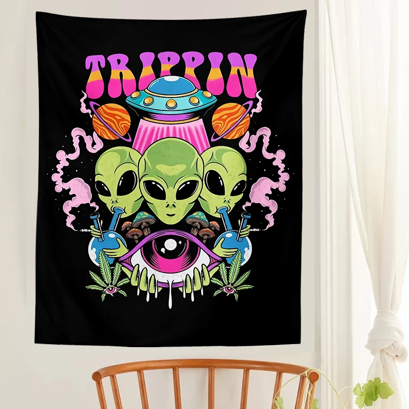 Tapestry Decorations Alien Tapestry Mandala macrame hippie Art Mushroom eye Wall Hanging black Tapestries For Living Room Home Dorm Decor Cloth