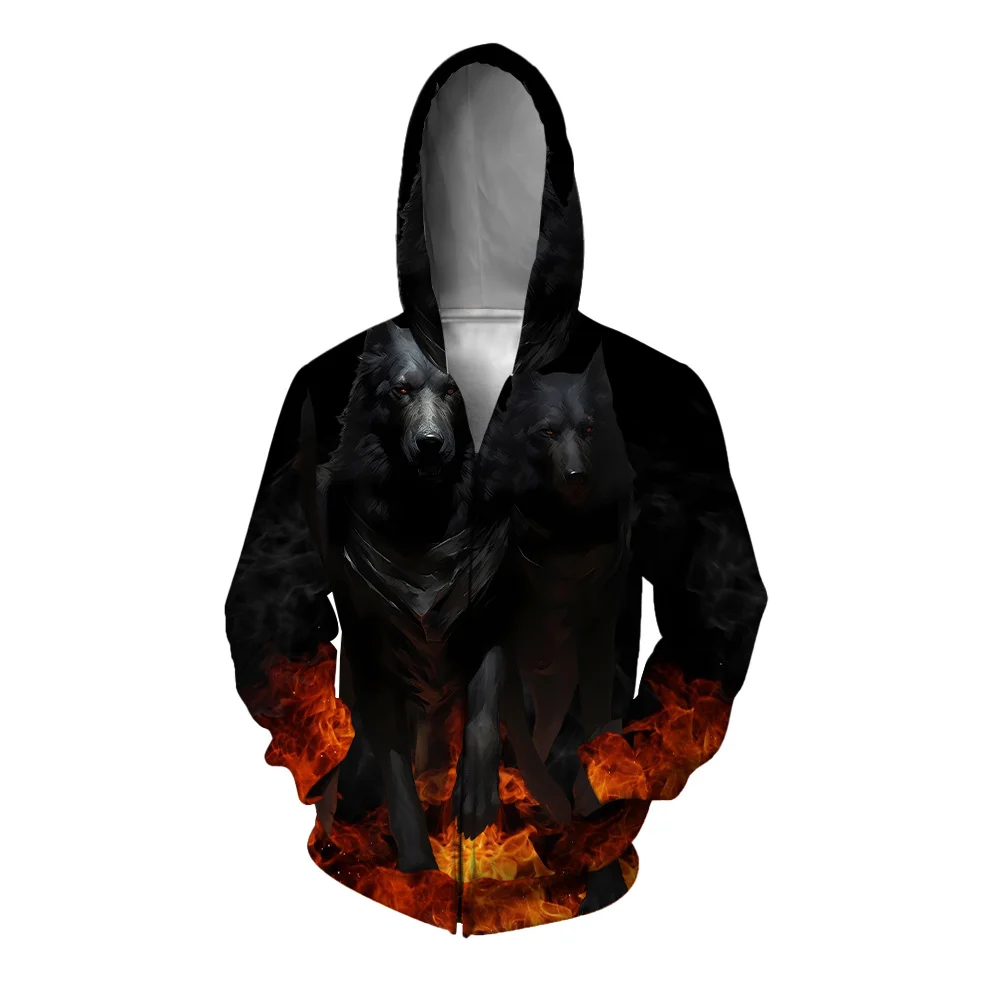 thumbnail image 1 of Sudadera con capucha de moda de otoño para hombre, sudadera holgada, ropa Y2k, sudadera con capucha con estampado de lobo feroz, sudaderas para hombre, estampados geniales para hombre, 1 of 4