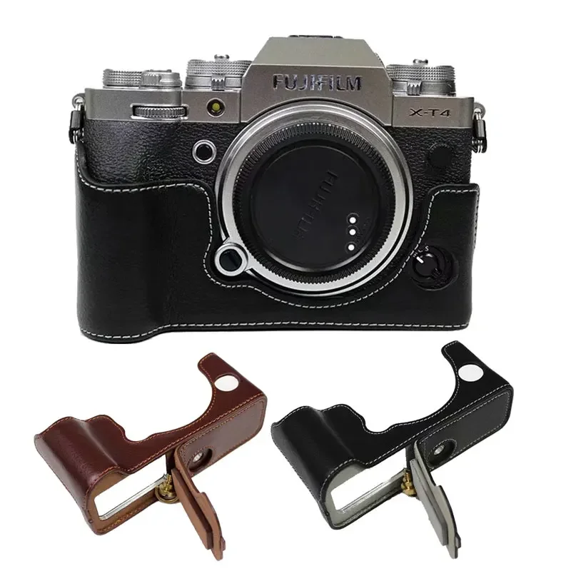 Genuine Leather Camera Bag Half Body Case For Fuji Fujifilm XT4 X