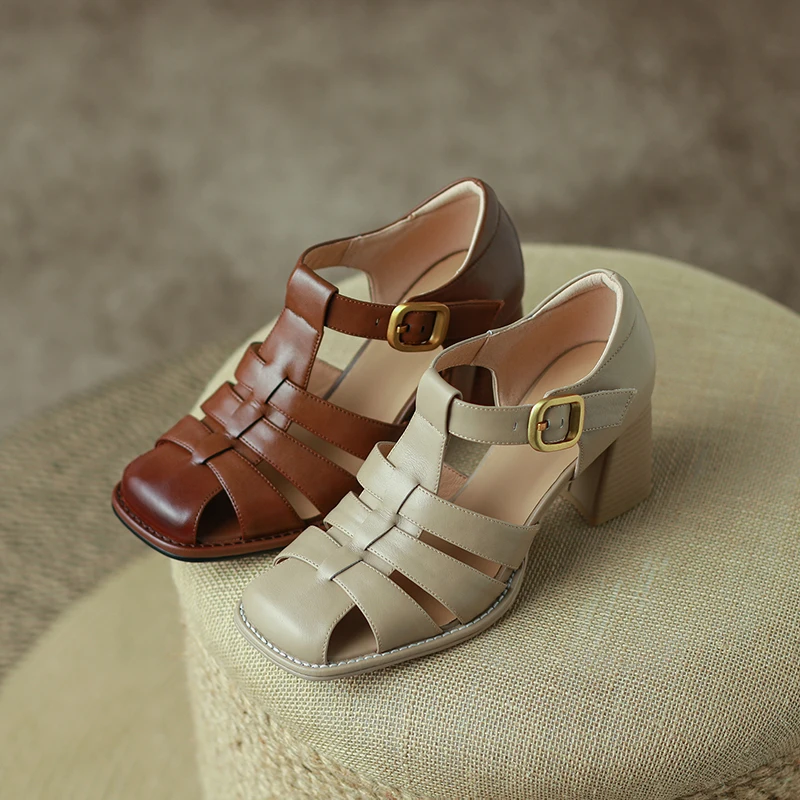 

Summer Retro Women's Sandals 7cm Thick High Heels Fashion Elegant Shoes Women Concise High-quality Factory Outlet Concise LX90