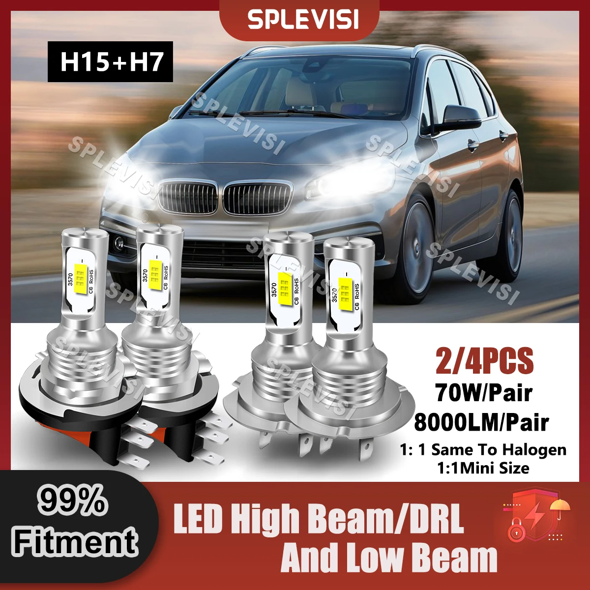 

2 Pair Car Lamp Combo Bulbs LED H15 High Beam/DRL+H7 Low Beam For Bmw 2 Series F23 F22 2012 2013 2014 2015 2016 2017 2018 2019