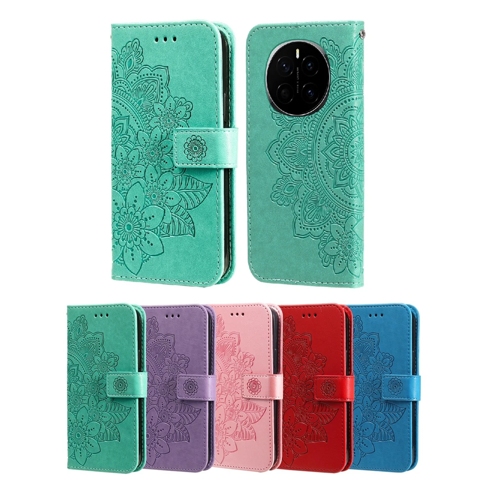 Premium Sunflower Embossed Leather Wallet Case with Magnetic Flip Cover