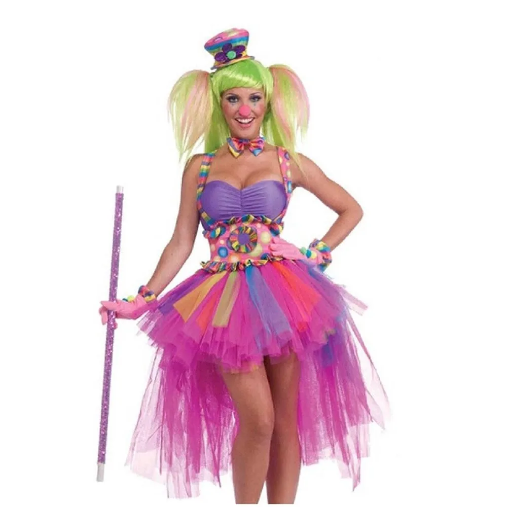 Halloween carnival ladies sexy criminal murderer circus clown costume show candy funny magician role play costume
