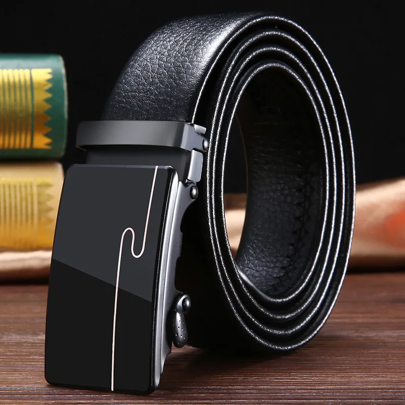 High Quality Men's Automatic Buckle Jeans Belt PU Scratch Resistant Leather Business Fashion Belts for Men Luxury Designer Brand comfort click belt Belts