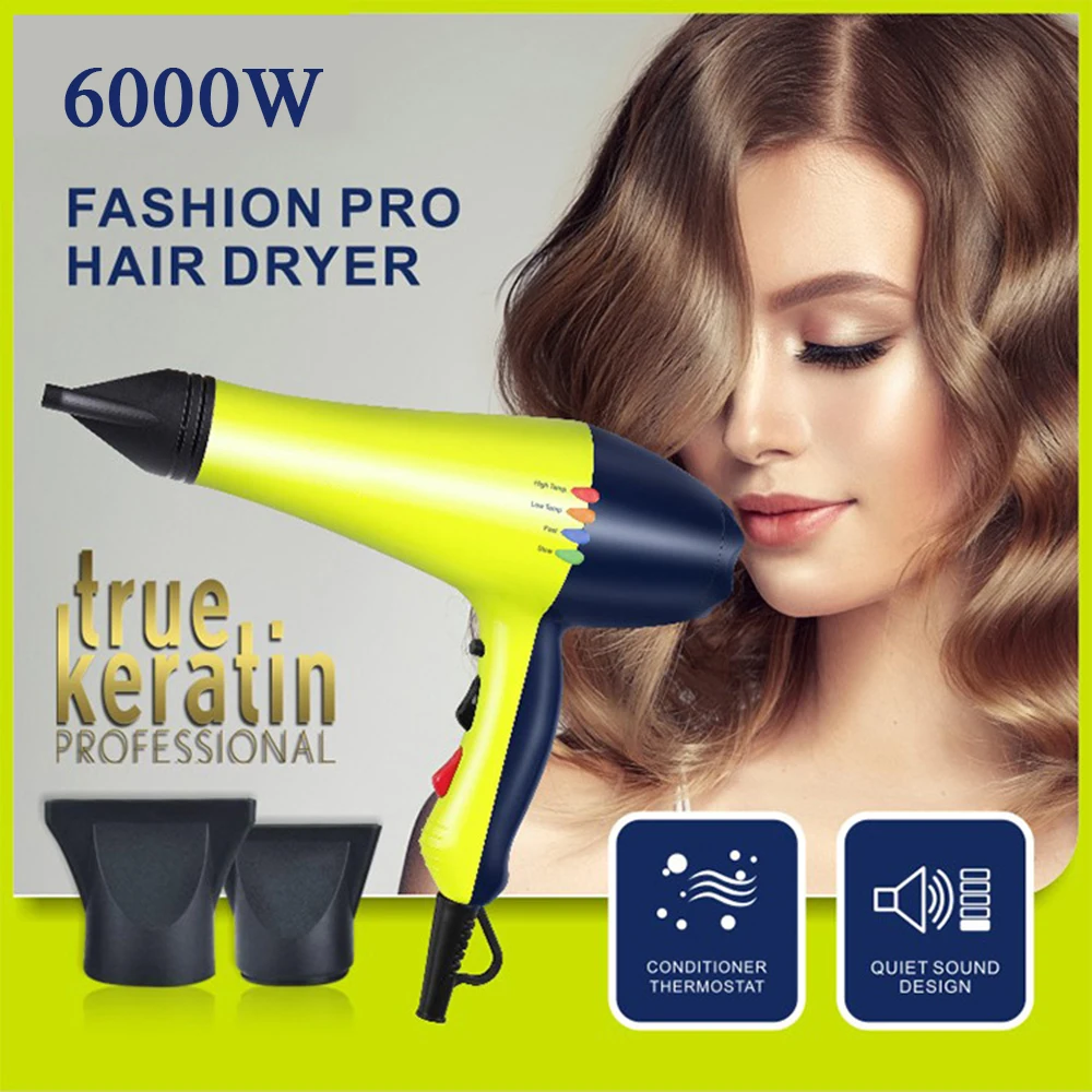 6000W Professional Hair Dryer Anion Blowdryer for Salon High Speed Strong Wind 4 Gear Low Noise Lightweight Blower with 2 Nozzle rika rk120 03 economical strong anti interference ultrasonic sensors wind speed direction meter for harsh weather monitoring