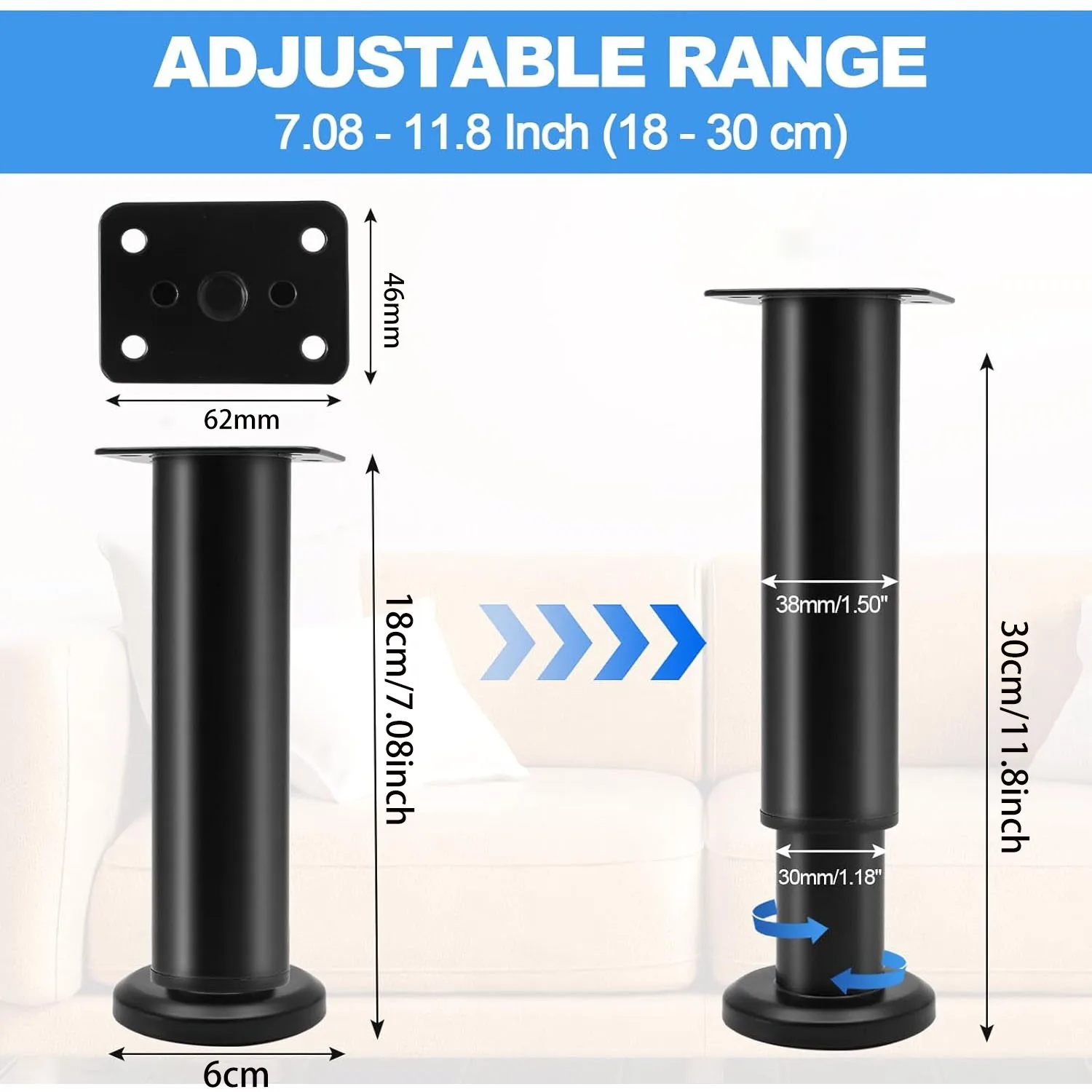 Set of 4 Adjustable Heavy-Duty Furniture Replacement Legs